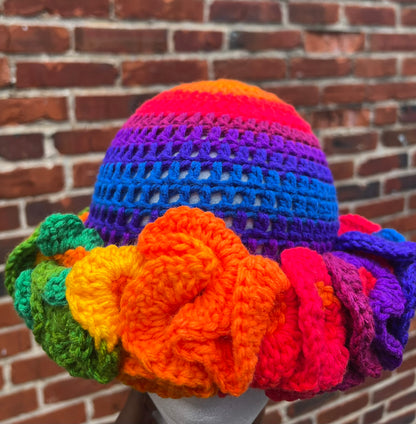 Rainbow Crochet Ruffle Hat