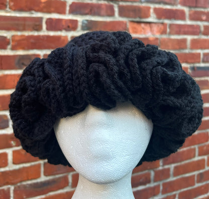 Black Crochet Ruffle Hat