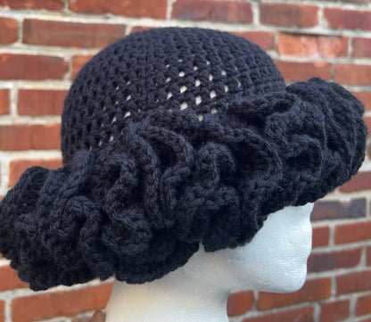 Black Crochet Ruffle Hat